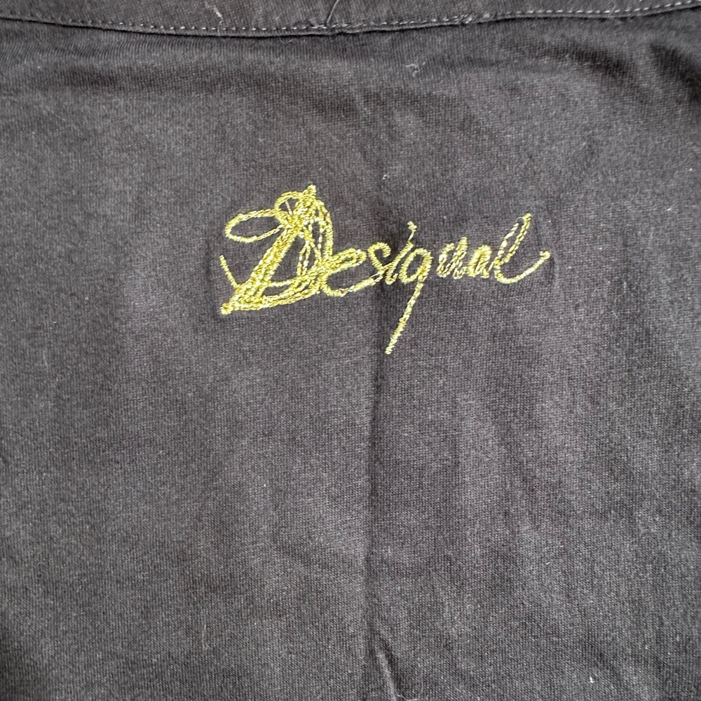 Desigual Black and Bright Multicolor Tunic asimetric hem. Long sleeve. Satin - Picture 7 of 9